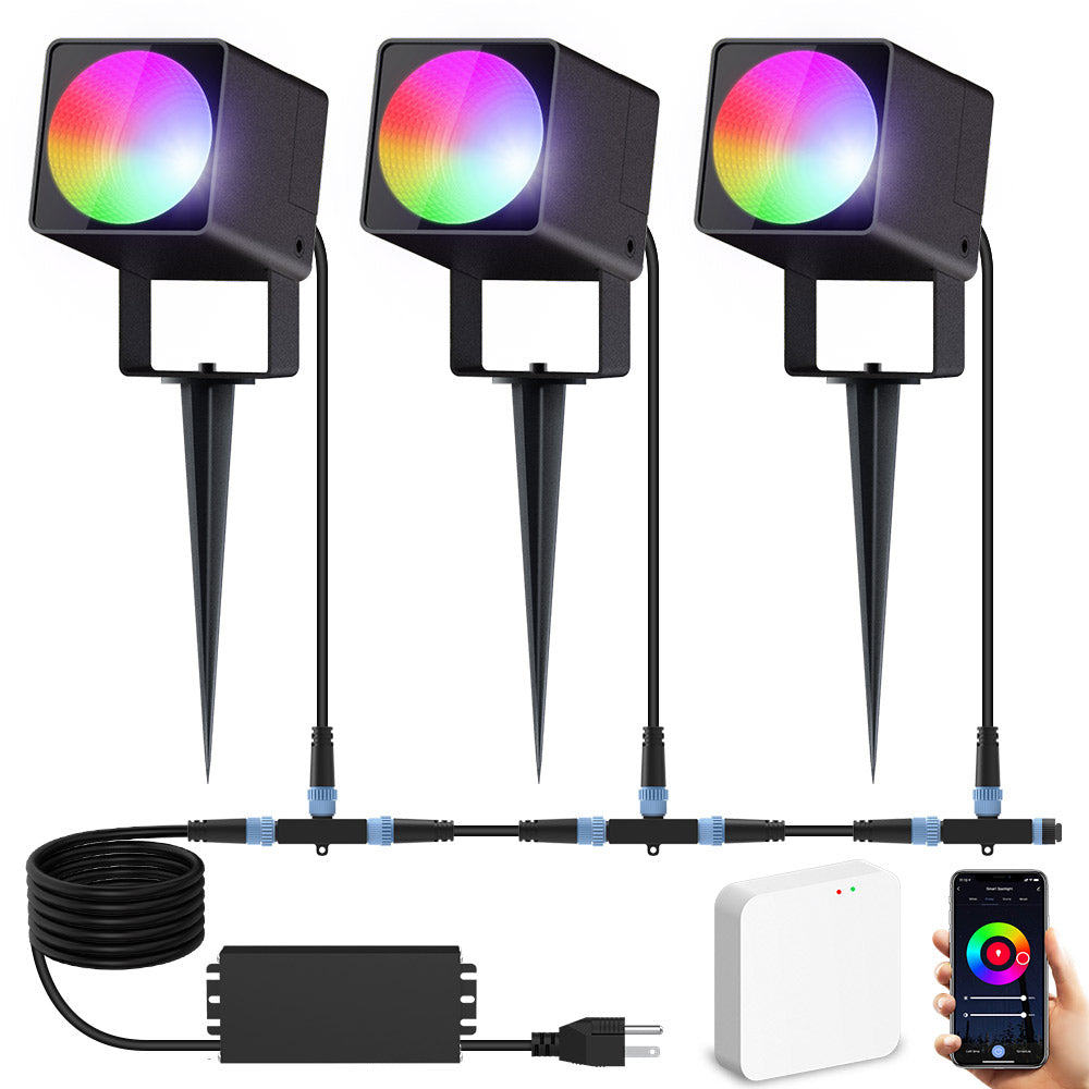 MustWin 3 Pack 20W RGBCW Bluetooth Mesh Smart Spike Lights