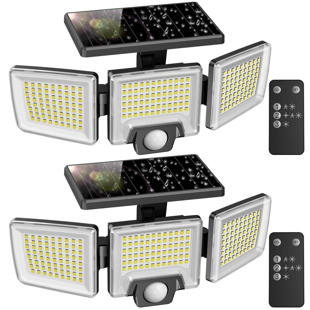 Mustwin 2 Pack Remote Control Solar Motion Sensor Outdoor Security Lights