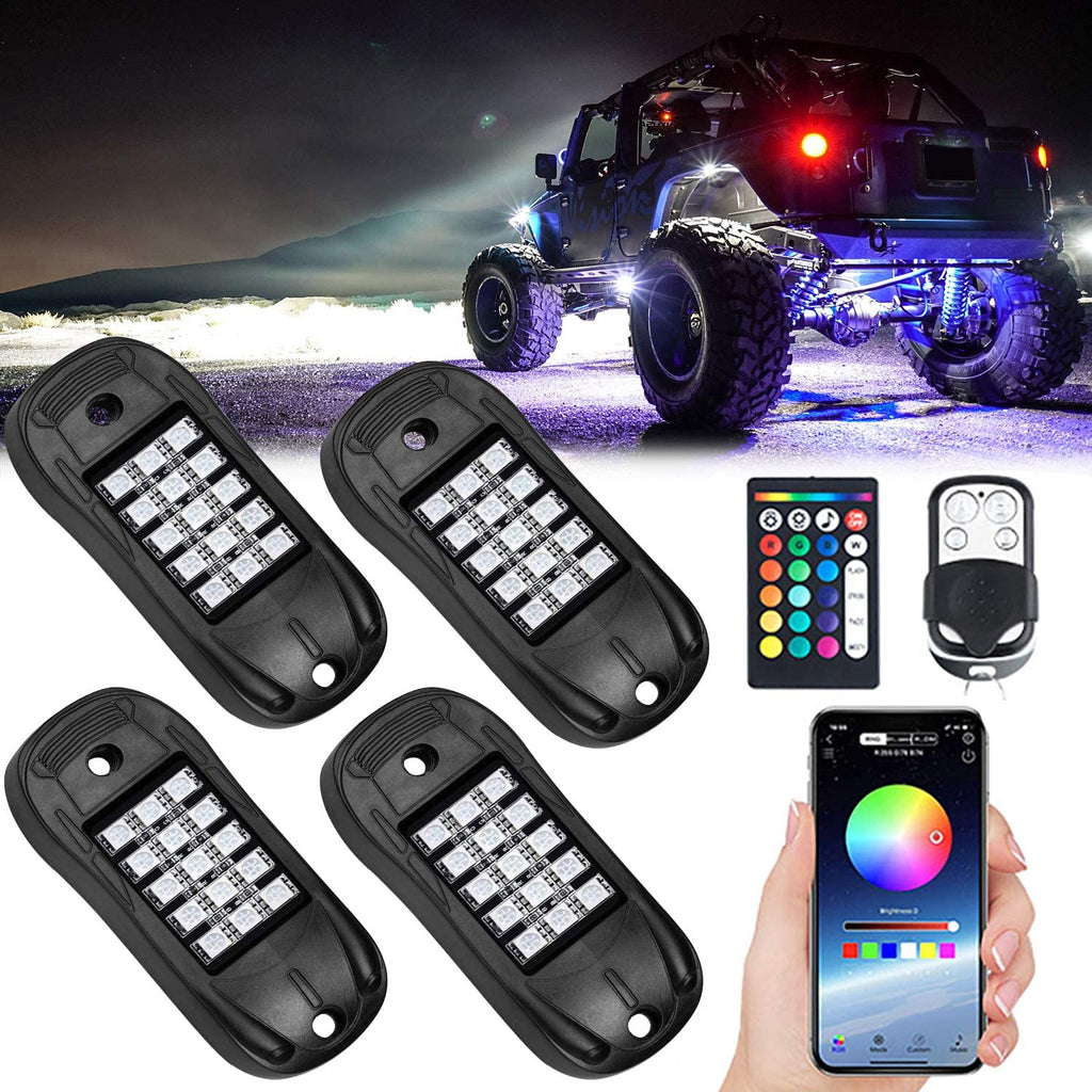 MustWin 4 Pods Bluetooth RGB Car Rock Lights