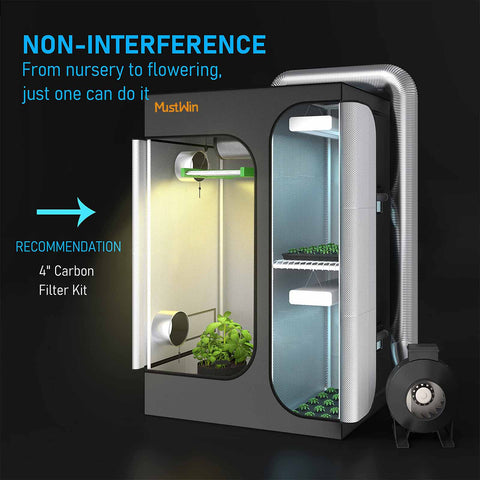 Mustwin 2-in-1 Mylar Reflective Growing Tent Cabinet