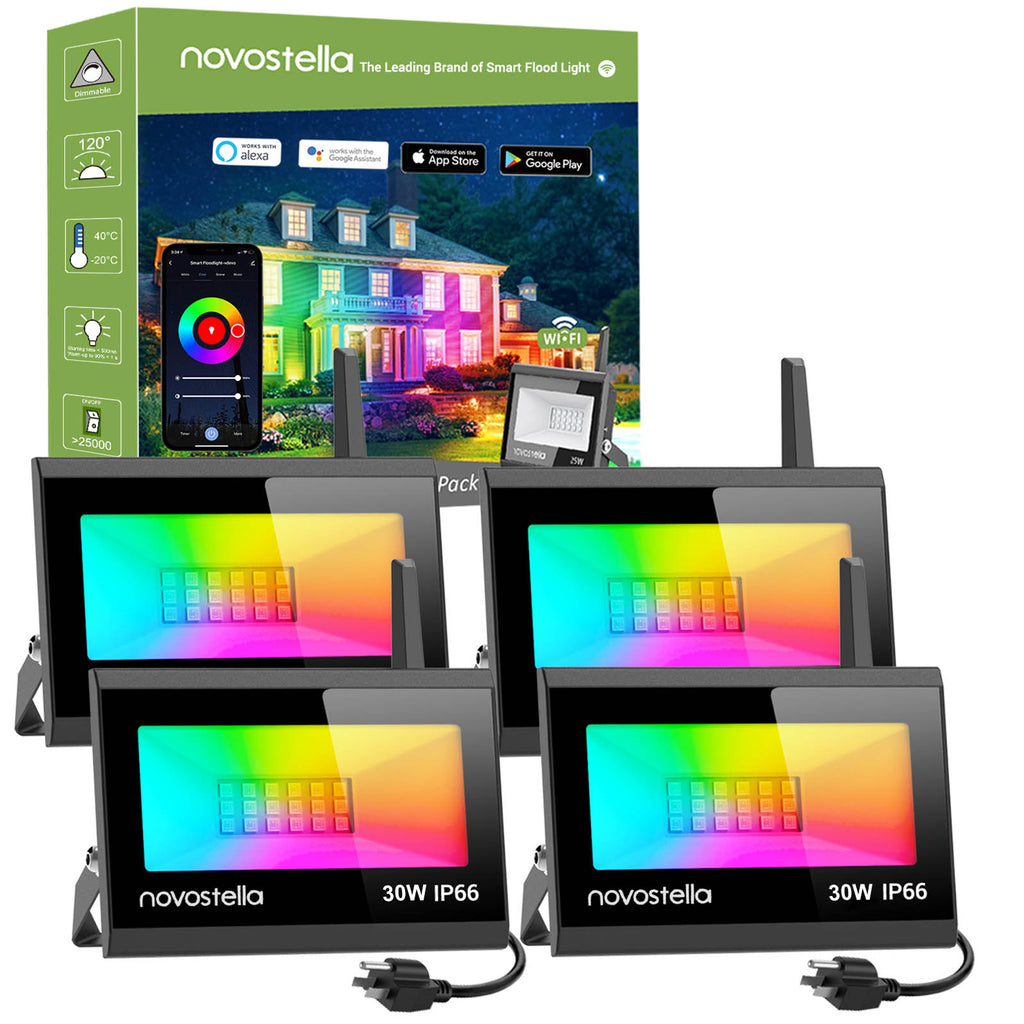 Novostella 4 Pack 30W RGB Wi-Fi Smart Flood Lights（US)--Free Shipping