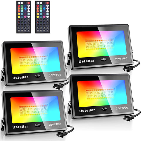 USTELLAR 4 Pack 25W RGBW LED Flood Lights