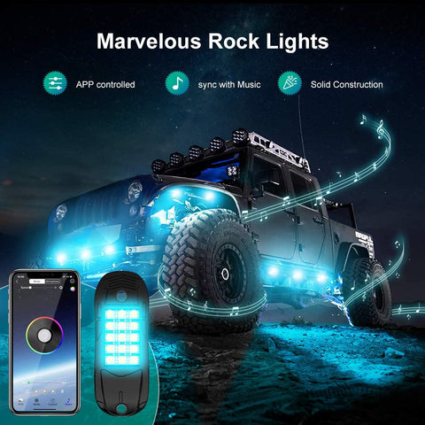 MustWin 4 Pods Bluetooth RGB Car Rock Lights
