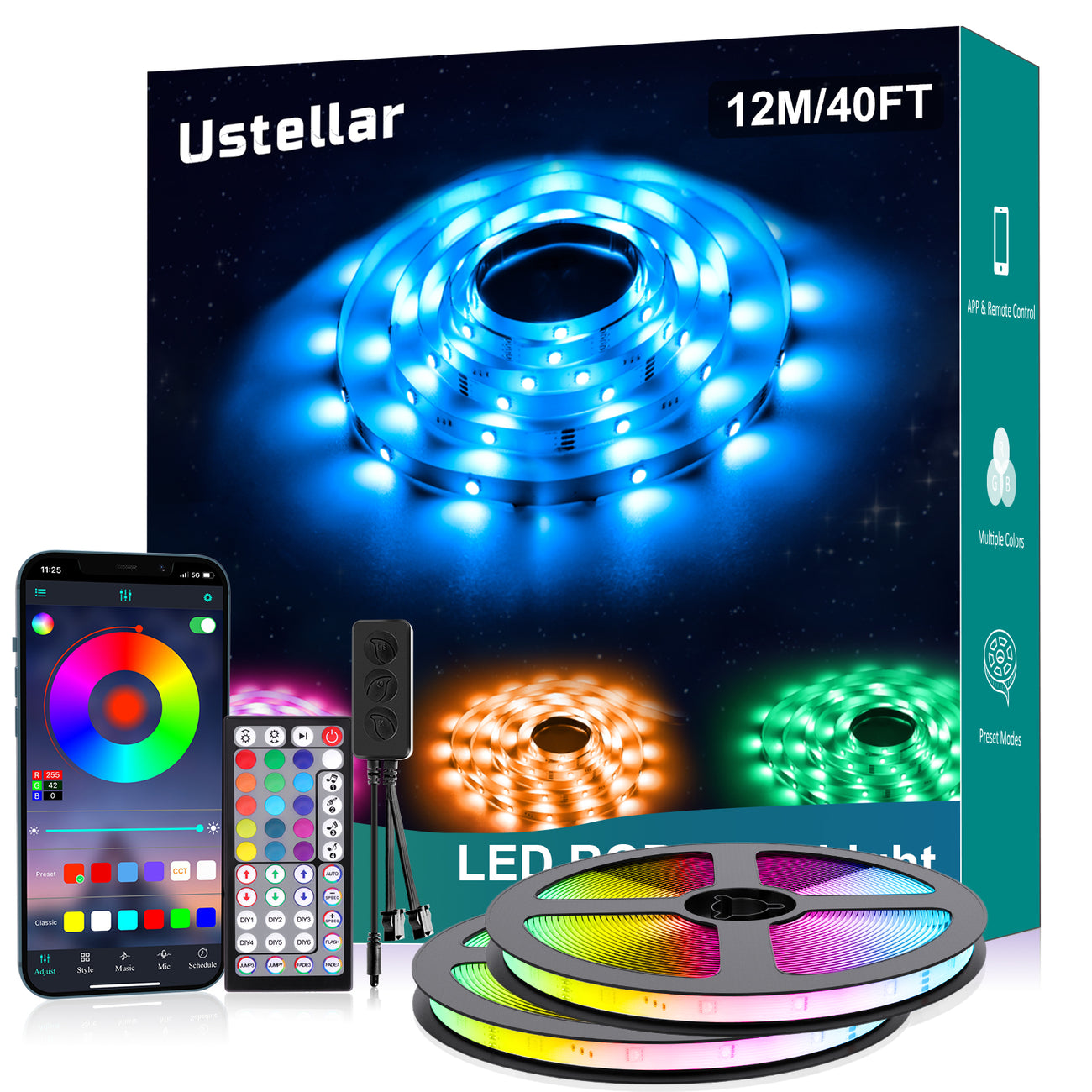 Ustellar 12M Bluetooth + IR Remote RGB Smart Strip Lights (EU)