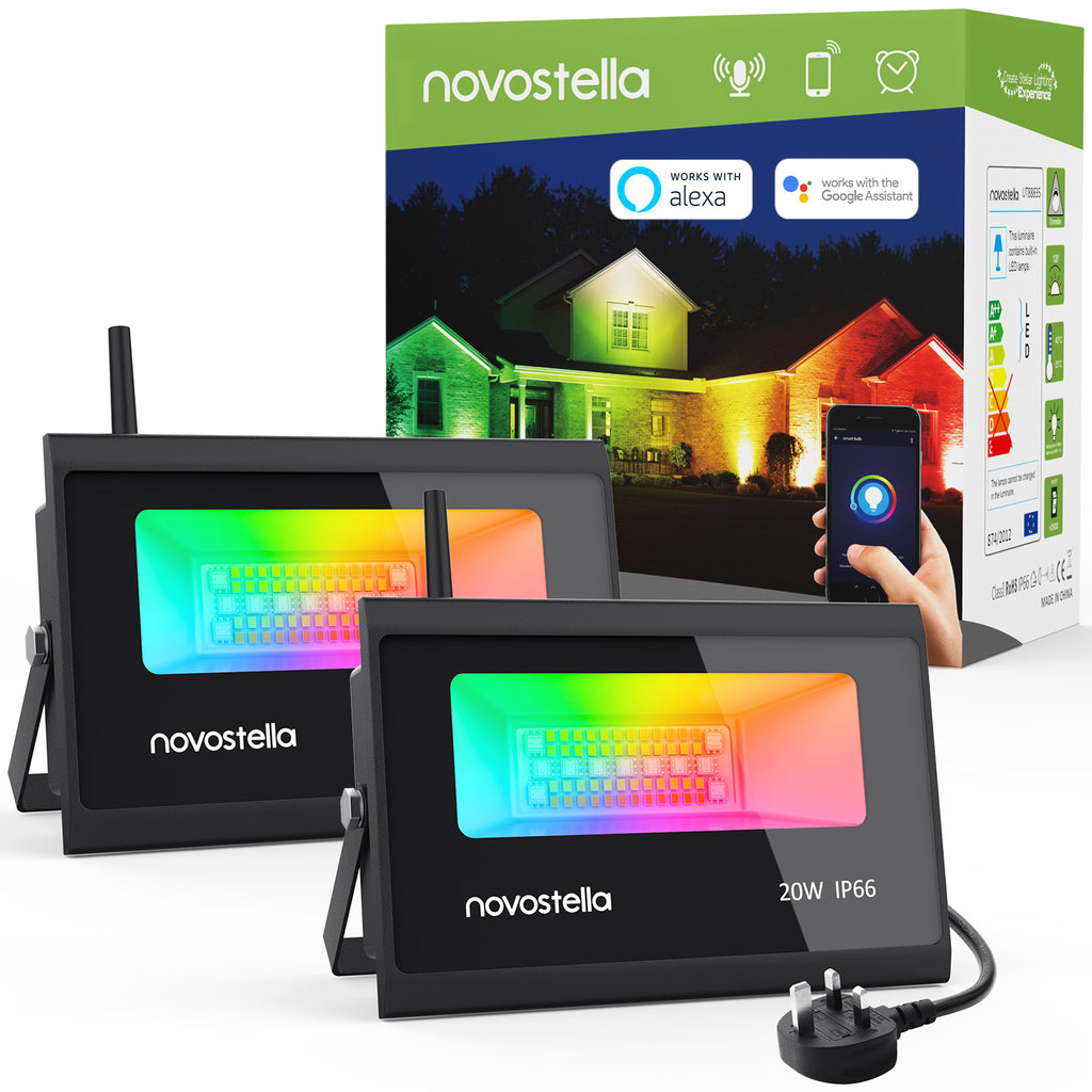 Novostella 2 Pack 20W RGBCW Wi-Fi Smart Flood Lights（UK)