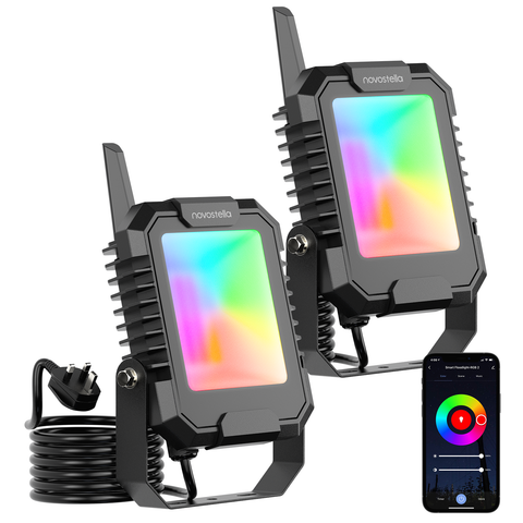 Novostella 2 Pack 25W RGB Bluetooth Mesh Smart Flood Lights (UK)