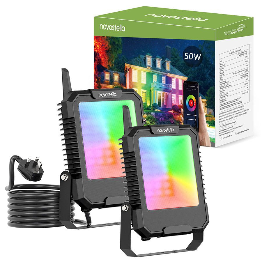 Novostella 2 Pack 50W RGB Bluetooth Mesh Smart Flood Lights (UK)