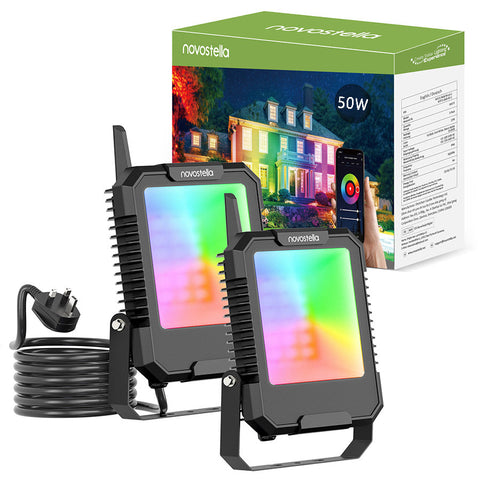 Novostella 2 Pack 50W RGB Bluetooth Mesh Smart Flood Lights (UK)