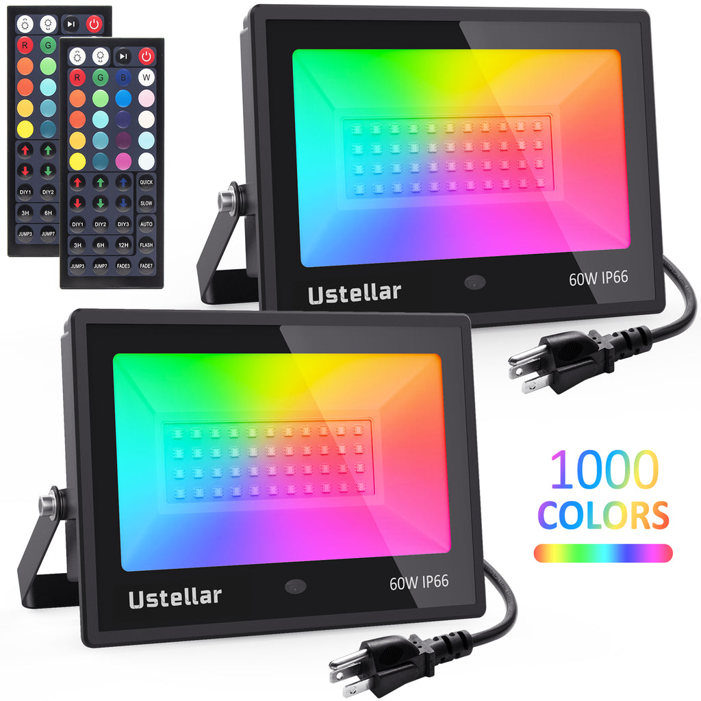 Ustellar 2 Pack 60W Remote Control RGB Flood Light (US) -- FREE SHIPPING