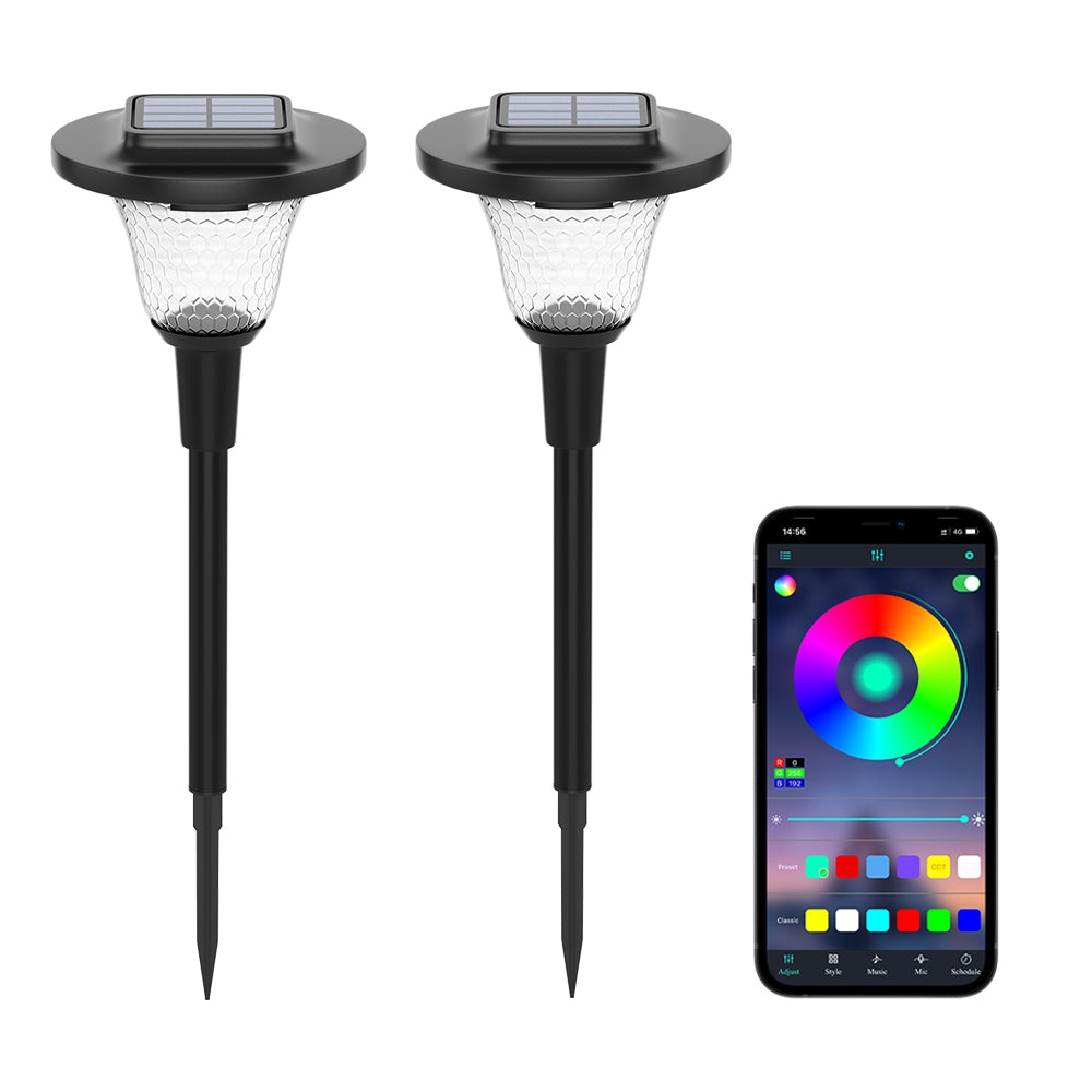 MustWin 2 Pack Solar Powered Bluetooth App Control RGBW Spike Light (US)--FREE SHIPPING