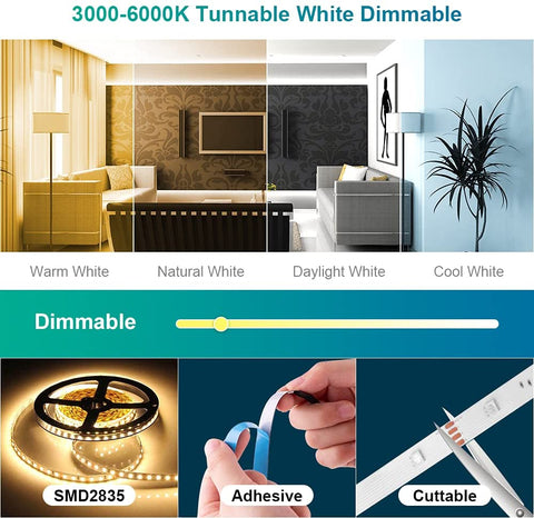 Ustellar 6M 3000K-6000K Tunable White Wi-Fi Smart Strip Lights (US)