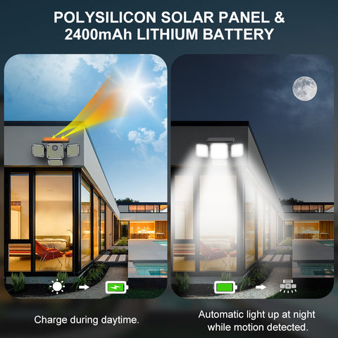 MustWin Solar Powered Four Head Motion Sensor Security Light (EU)