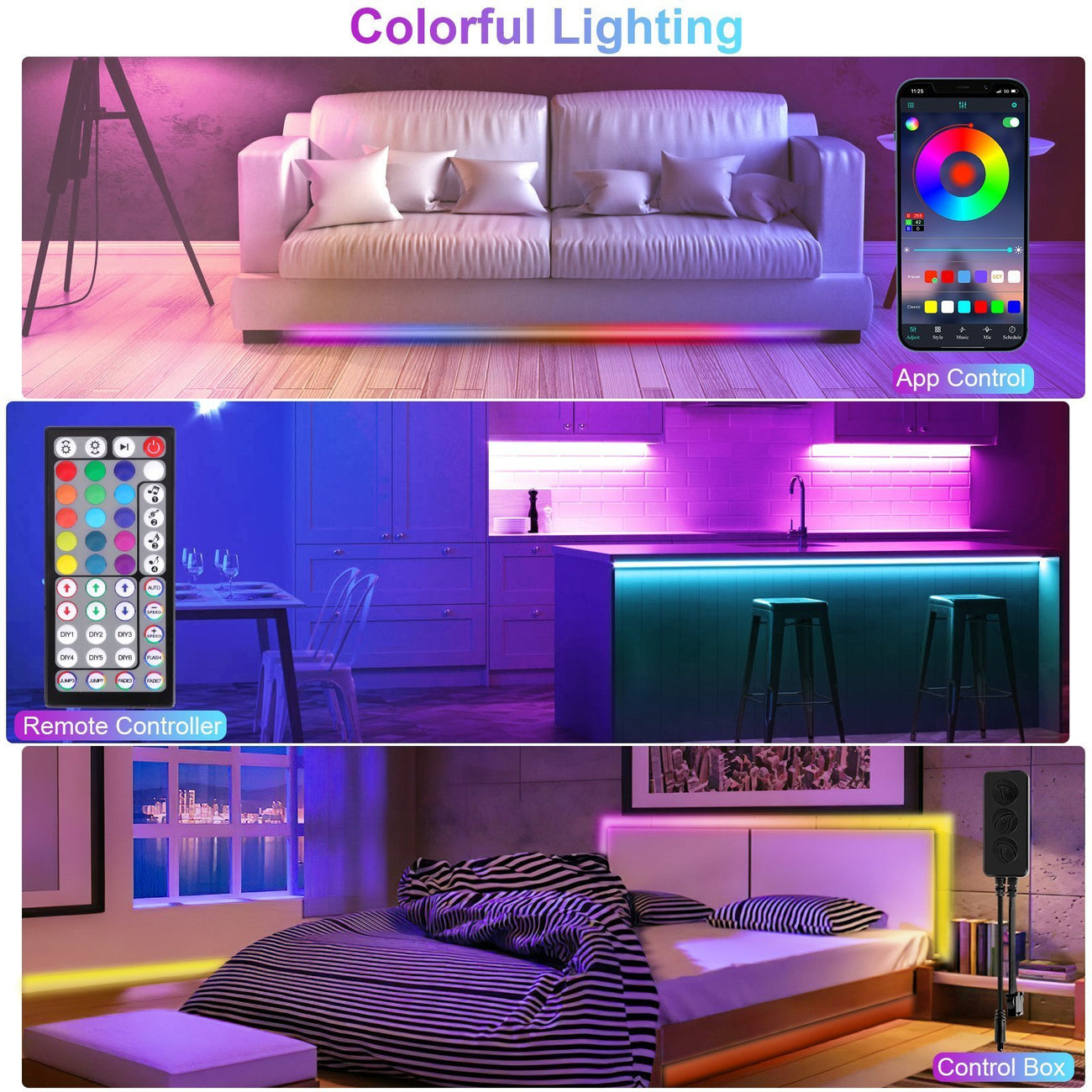 Ustellar 40M Bluetooth + IR Remote RGB Smart Strip Lights (US)