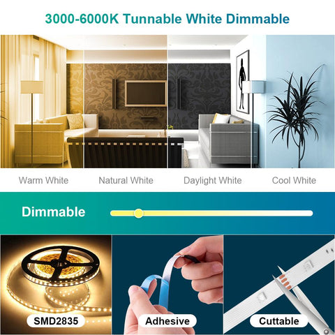 Ustellar 12M 3000K-6000K Tunable White Wi-Fi Smart Strip Lights (US)