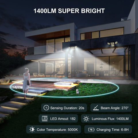MustWin Solar Powered Four Head Motion Sensor Security Light (EU)