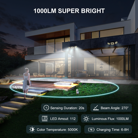 MustWin Solar Powered Three Head Motion Sensor Security Light (US)