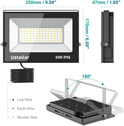 Ustellar 2 Pack 80W 5000K Daylight White Flood Light  (US)--FREE SHIPPING