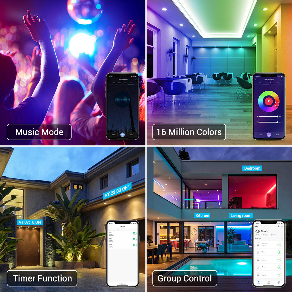 MustWin 4 Pack 6 inch RGBCW Bluetooth Mesh Smart Down Light (US) -- FREE SHIPPING