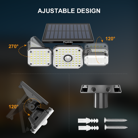 MustWin Solar Powered Three Head Motion Sensor Security Light (US)