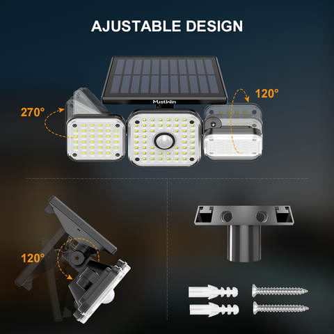 MustWin Solar Powered Three Head Motion Sensor Security Light (EU)