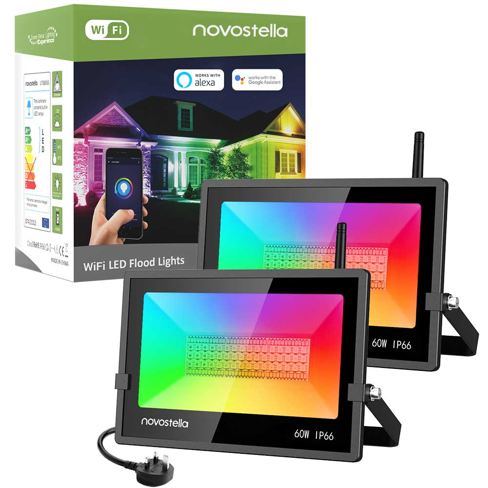 Novostella 2 Pack 60W RGBW Wi-Fi Smart Flood Lights（UK)