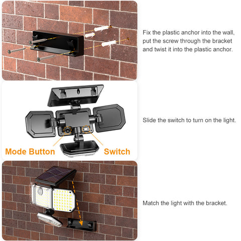 MustWin Solar Powered Four Head Motion Sensor Security Light (EU)