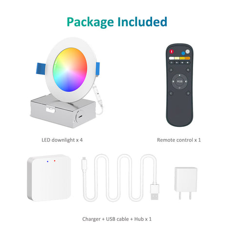 Ustellar 4 Pack 4 Inch RGBCW Bluetooth Mesh Panel Down Lights Kit (US) - FREE SHIPPING