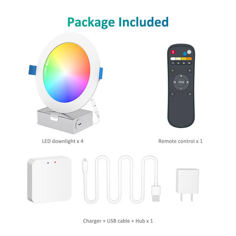 Ustellar 4 Pack 6 Inch RGBCW Bluetooth Mesh Panel Down Lights Kit (US)- FREE SHIPPING