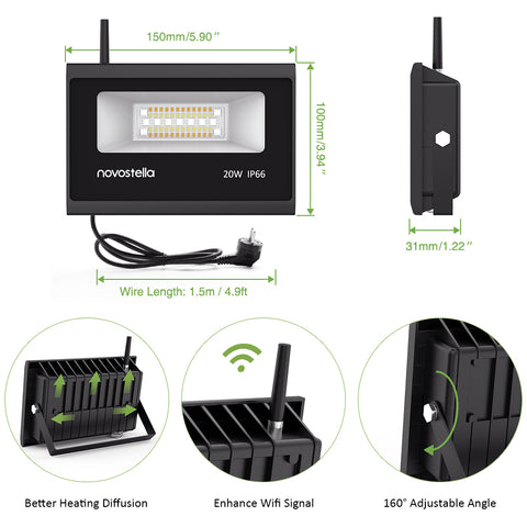 Novostella 2 Pack 20W RGBCW Wi-Fi Smart Flood Lights（EU)