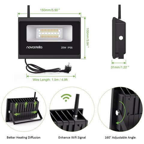 Novostella 2 Pack 20W RGBCW Wi-Fi Smart Flood Lights（UK)
