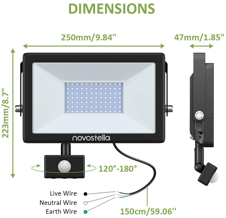 Novostella 1 Pack 60W Motion Sensor Security Flood Light（EU)