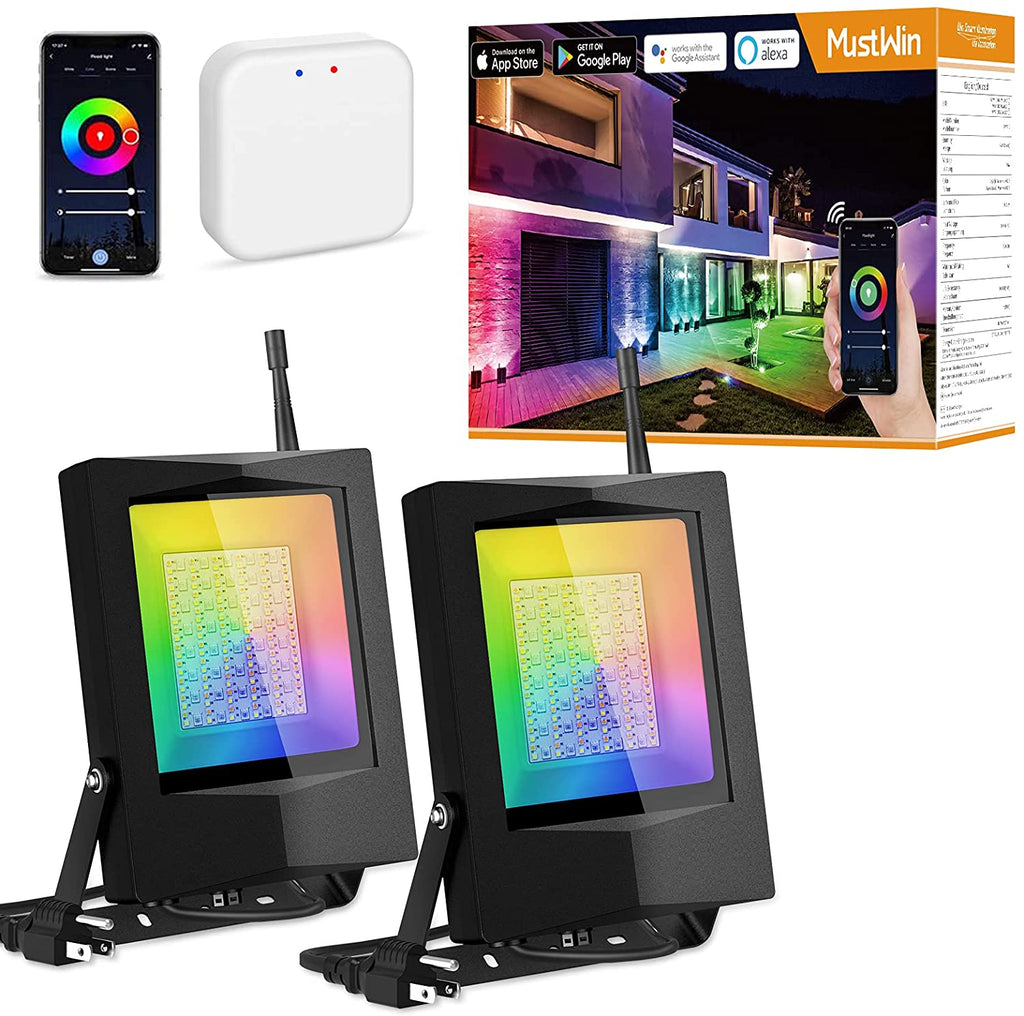 MustWin 2 Pack 60W RGBCW Bluetooth Mesh Smart Flood Lights (US) -- FREE SHIPPING