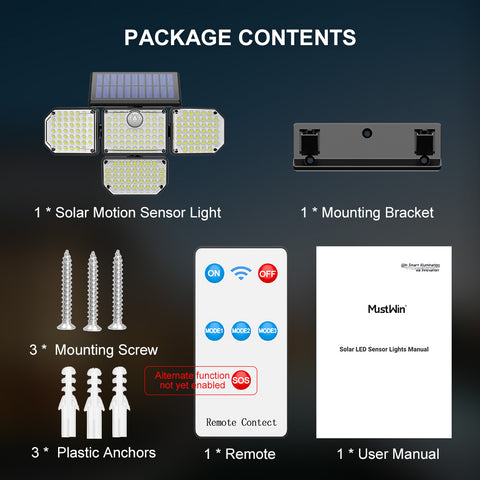 MustWin Solar Powered Four Head Motion Sensor Security Light (EU)