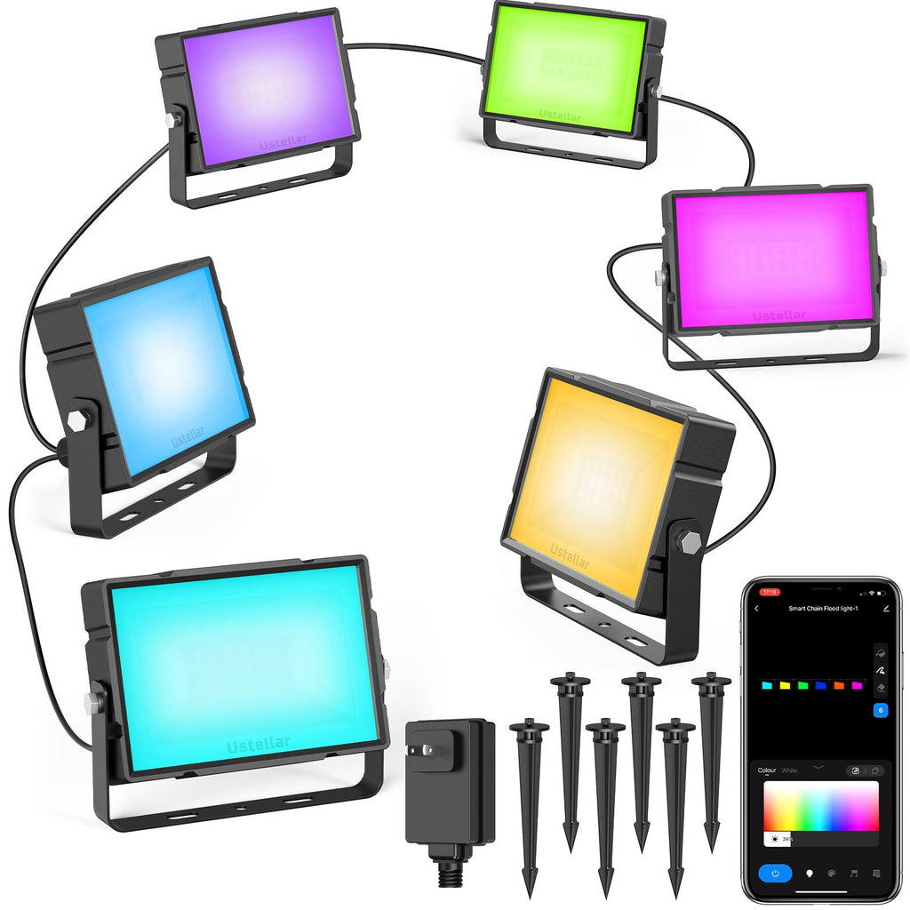 GemBand Smart Flood Lights RGBW 6 Pack Ustellar Tech B2B