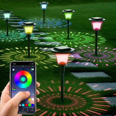 MustWin 6 Pack Solar Powered Bluetooth App Control RGBW Spike Light (US)--FREE SHIPPING