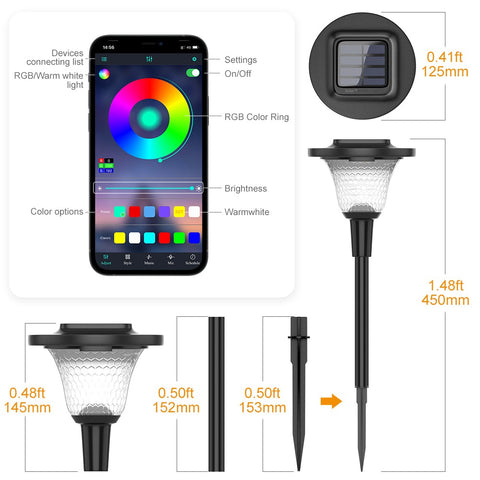 MustWin 2 Pack Solar Powered Bluetooth App Control RGBW Spike Light (US)--FREE SHIPPING
