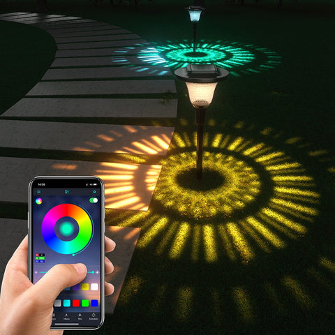 MustWin 2 Pack Solar Powered Bluetooth App Control RGBW Spike Light (US)--FREE SHIPPING