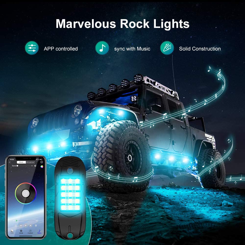 Ustellar 4 Pods Bluetooth RGB Car Rock Lights (US)- FREE SHIPPING