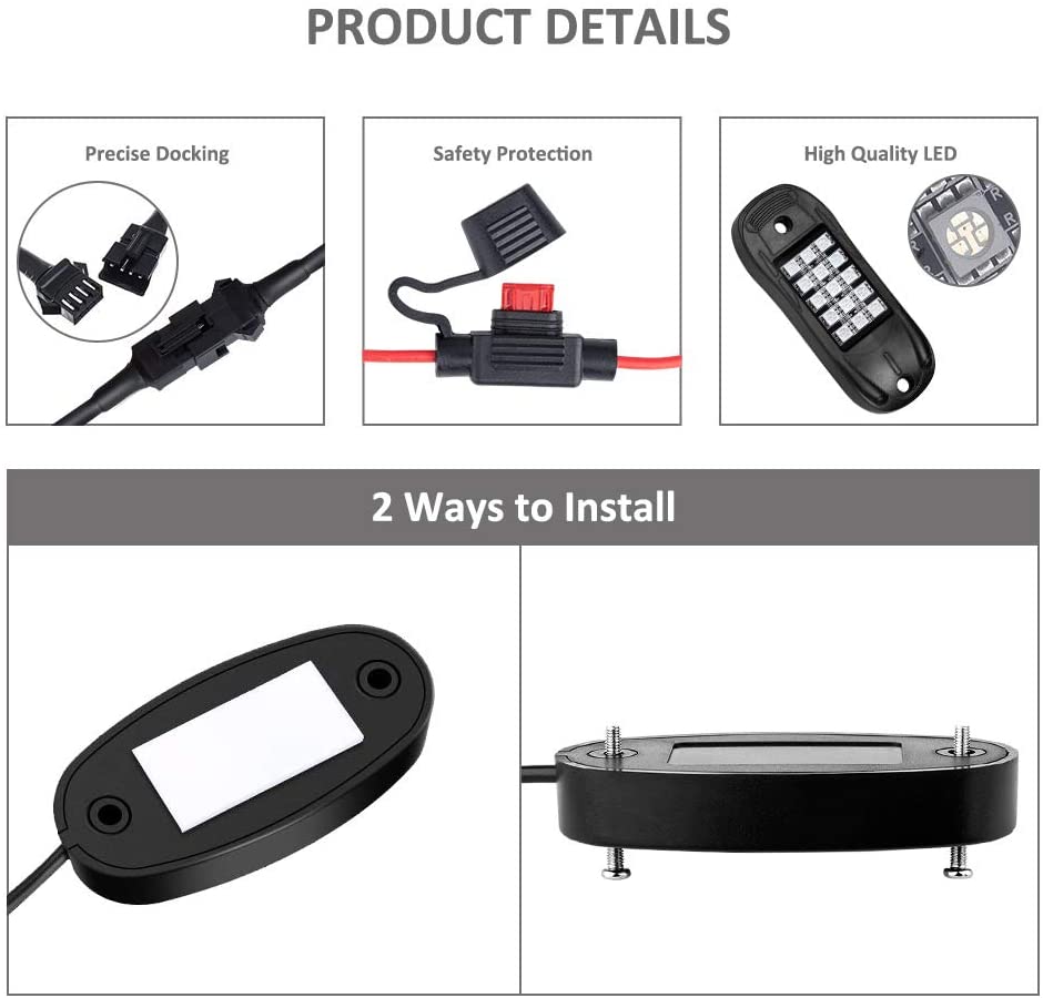 Ustellar 4 Pods Bluetooth RGB Car Rock Lights (US)- FREE SHIPPING